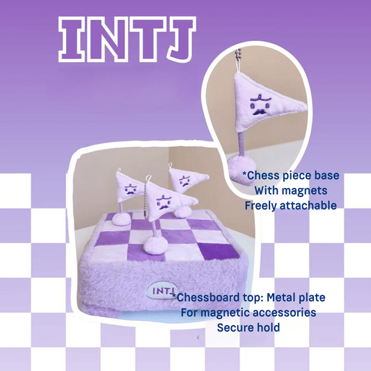 INTJ "Mastermind's Chessboard" Plushie (My Tool, My Type) - Flag Charm & Magnetic MBTI Gift - MindGem