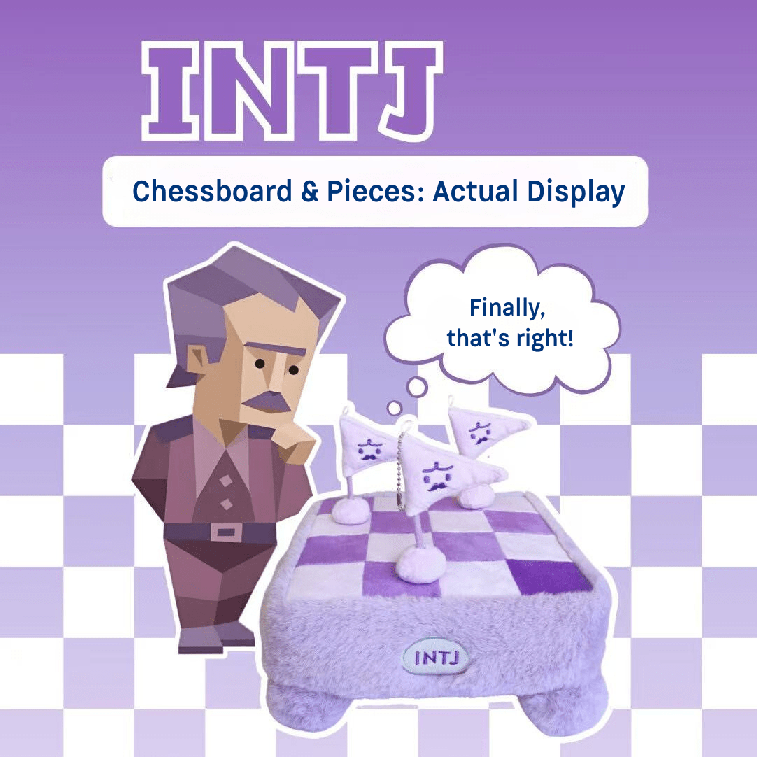 INTJ "Mastermind's Chessboard" Plushie (My Tool, My Type) - Flag Charm & Magnetic MBTI Gift - MindGem