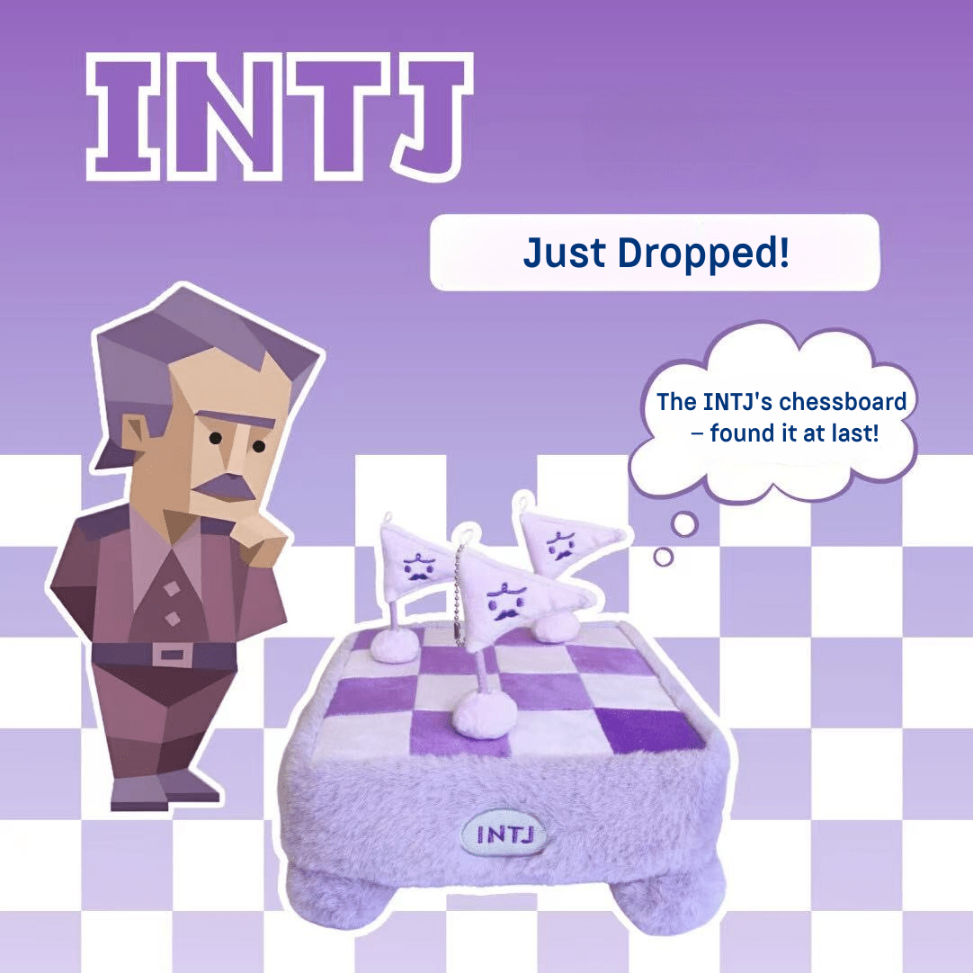 INTJ "Mastermind's Chessboard" Plushie (My Tool, My Type) - Flag Charm & Magnetic MBTI Gift - MindGem