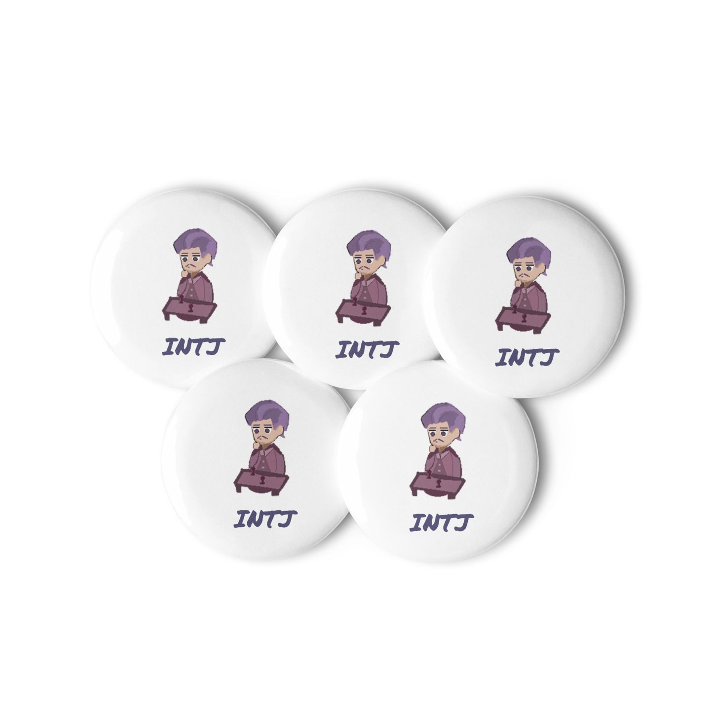 INTJ Pixel Art Pin Button Set: The Strategic Architect (5-Pack)