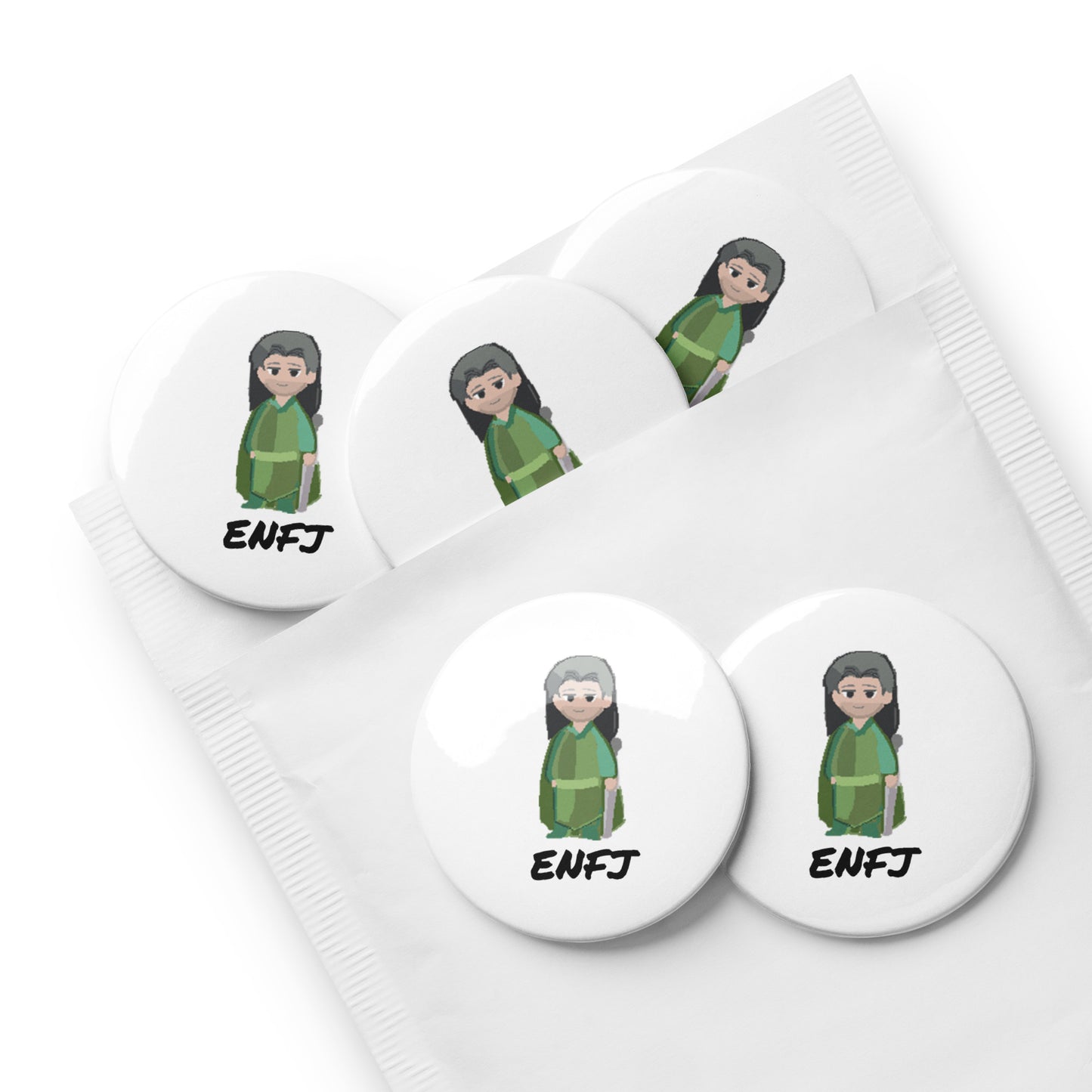 ENFJ Pixel Art Pin Button Set: Hand-Drawn Advocate (5-Pack)