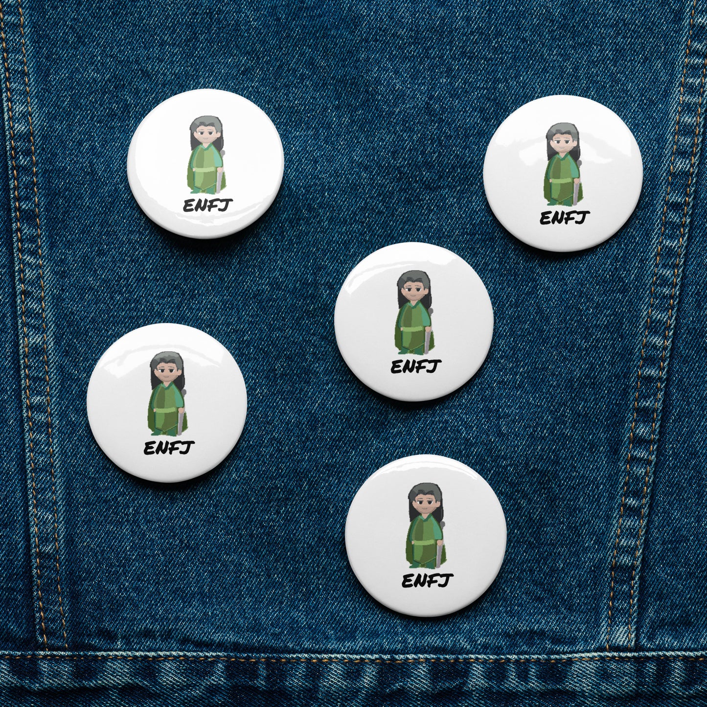ENFJ Pixel Art Pin Button Set: Hand-Drawn Advocate (5-Pack)